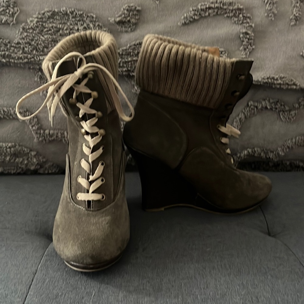 Suede wedge booties